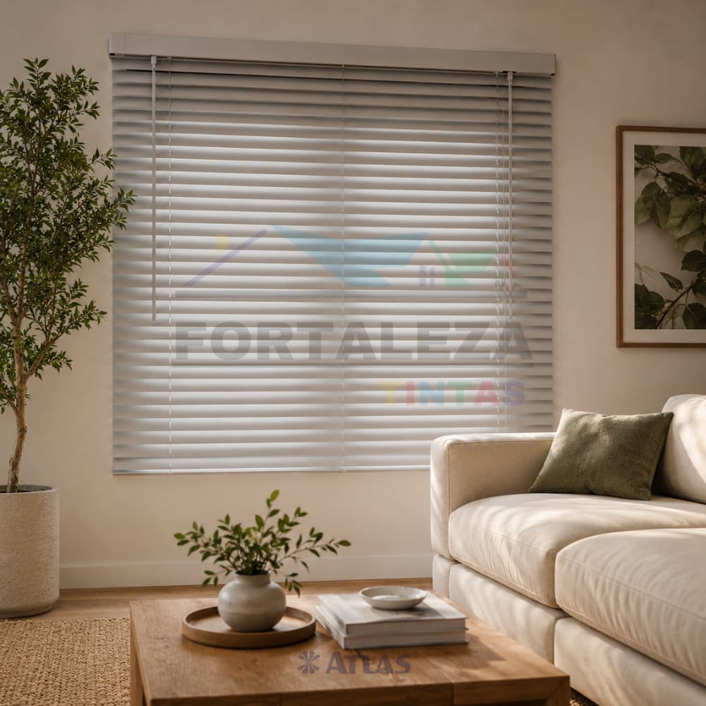 Cortina Persiana Horizontal PVC 120x130cm Cozinha Quarto Sala Atlas Primafer Privacidade Fácil Instalação Regulagem