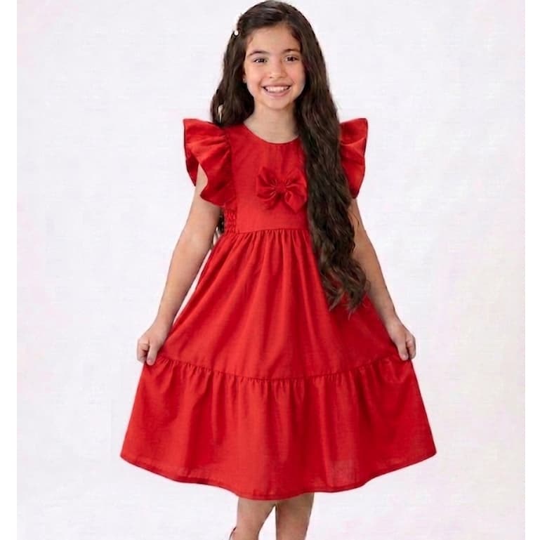 Vestido Infantil Menina Midi ,Babado Liso ,Laço ,Igreja , Festa, Moda Evangelica,.Varias Cores De 3 a 9 Anos