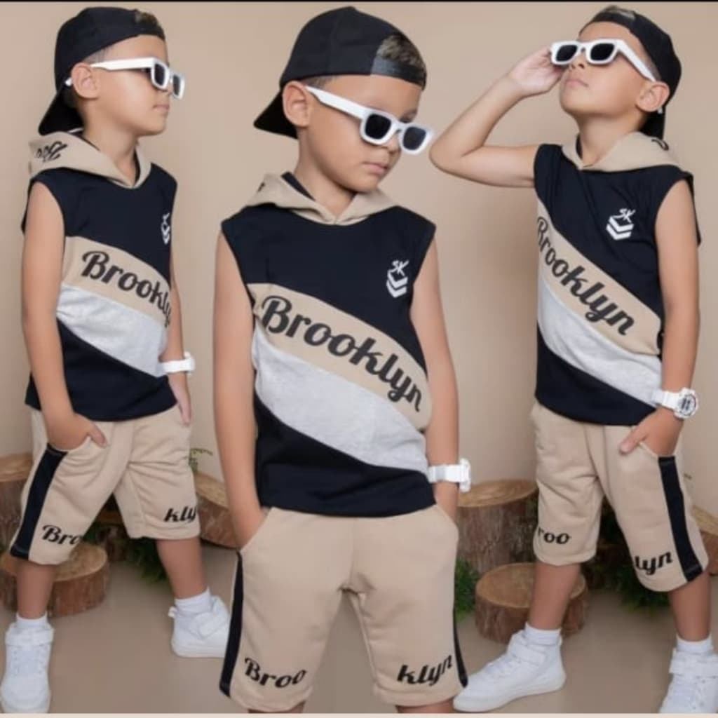 Conjunto Infantil Juvenil Masculino Kit Blusa + Bermuda Roupa Menino Estiloso Blogueirinho