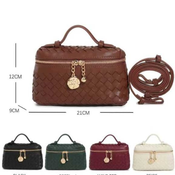 🌟 Bolsa Feminina Baú Transversal e Mão – Textura Trançada Premium