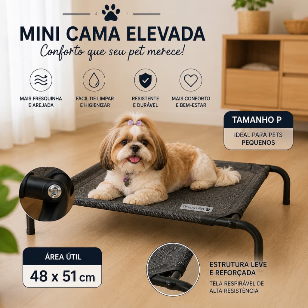 Cama Pet Cachorro e Gato Base Resistente Lavável Suspensa Diversos Tamanhos P M G GG