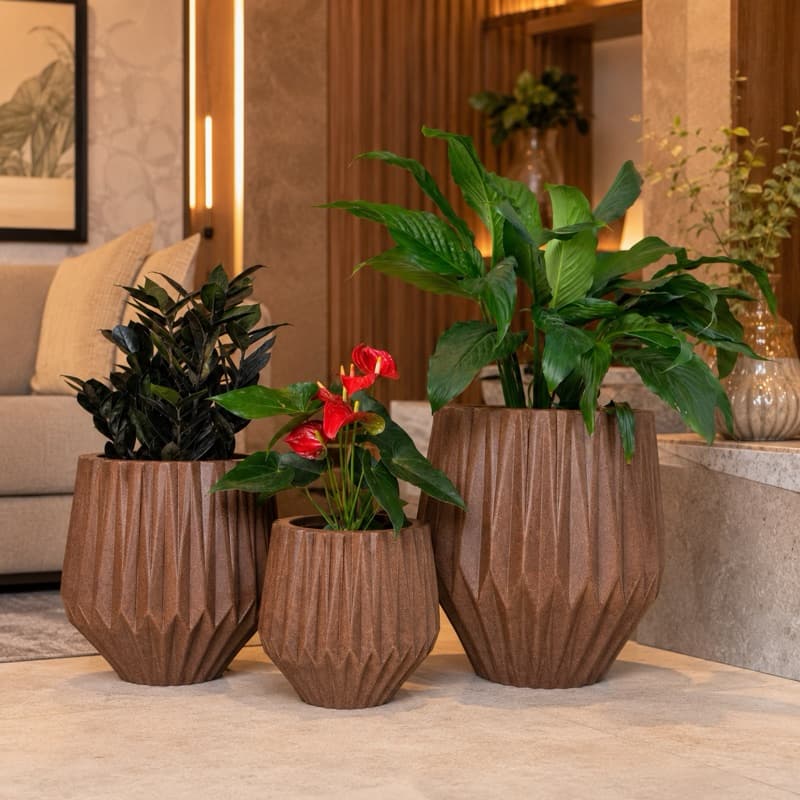Kit 3 Vaso De Planta Origami P, M e G 22, 30 e 38 Cm, Sala, Jardim e Varanda