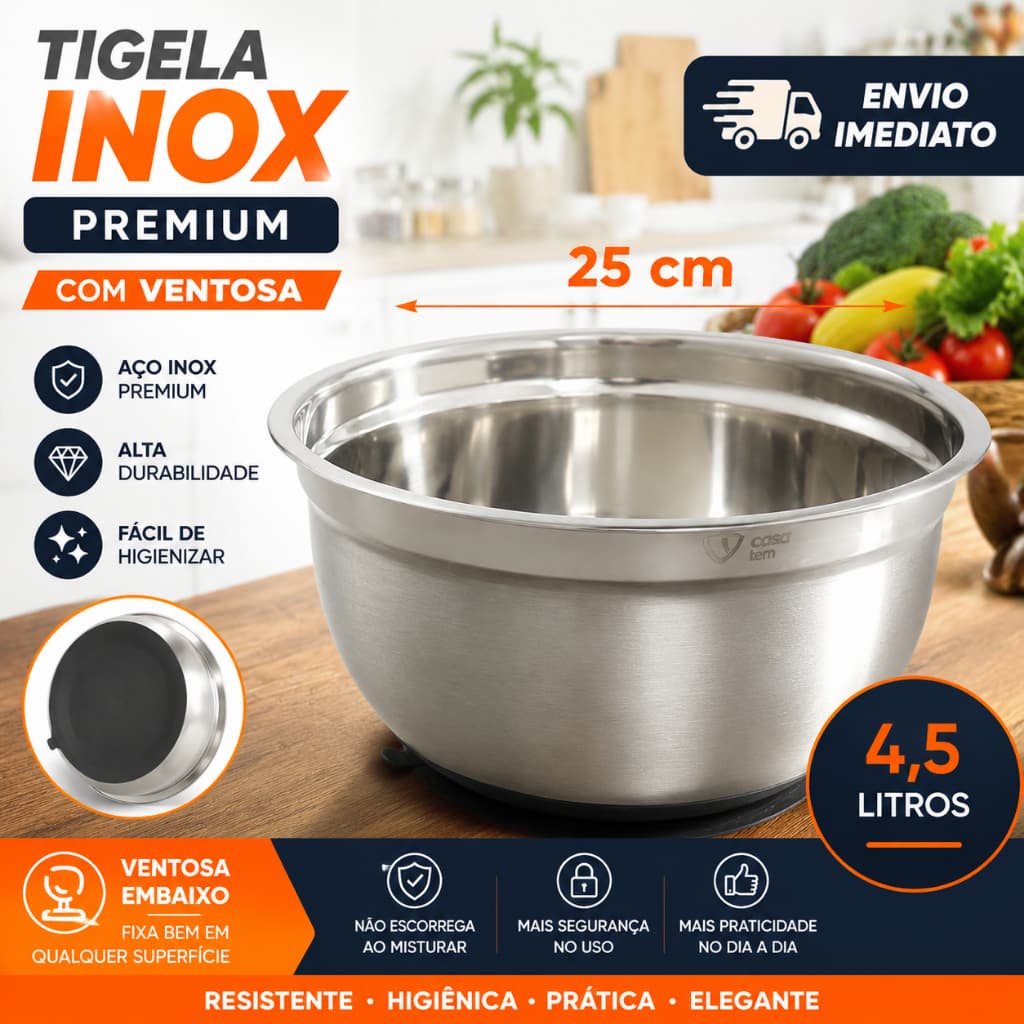 Bowl Tigela Com VENTOSA Premium 25cm 4,5 Litros Fixação Antiderrapante