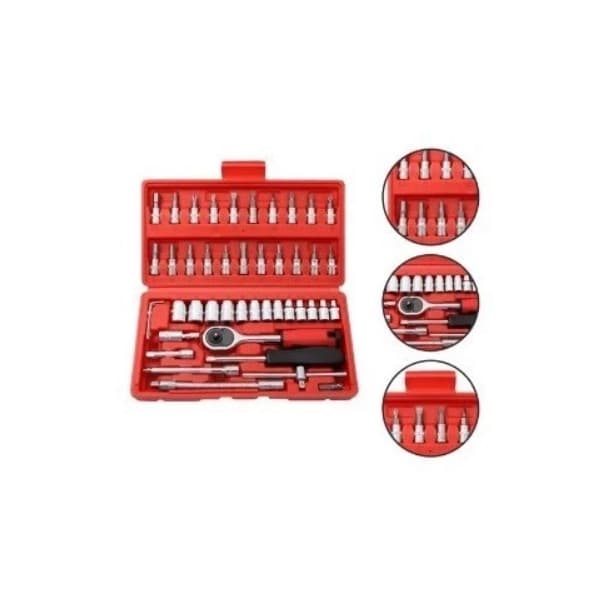 Kit Ferramentas 46 Peças com Catraca, Soquetes, Bits Allen e Torx + Maleta Portátil