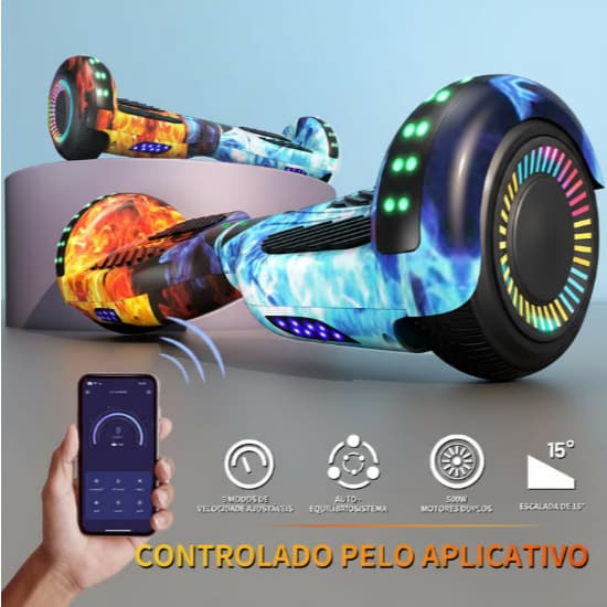 🔥Hoverboard Infantil 6.5" Skate Elétrico com LED Inteligente Bluetooth e Bateria Forte