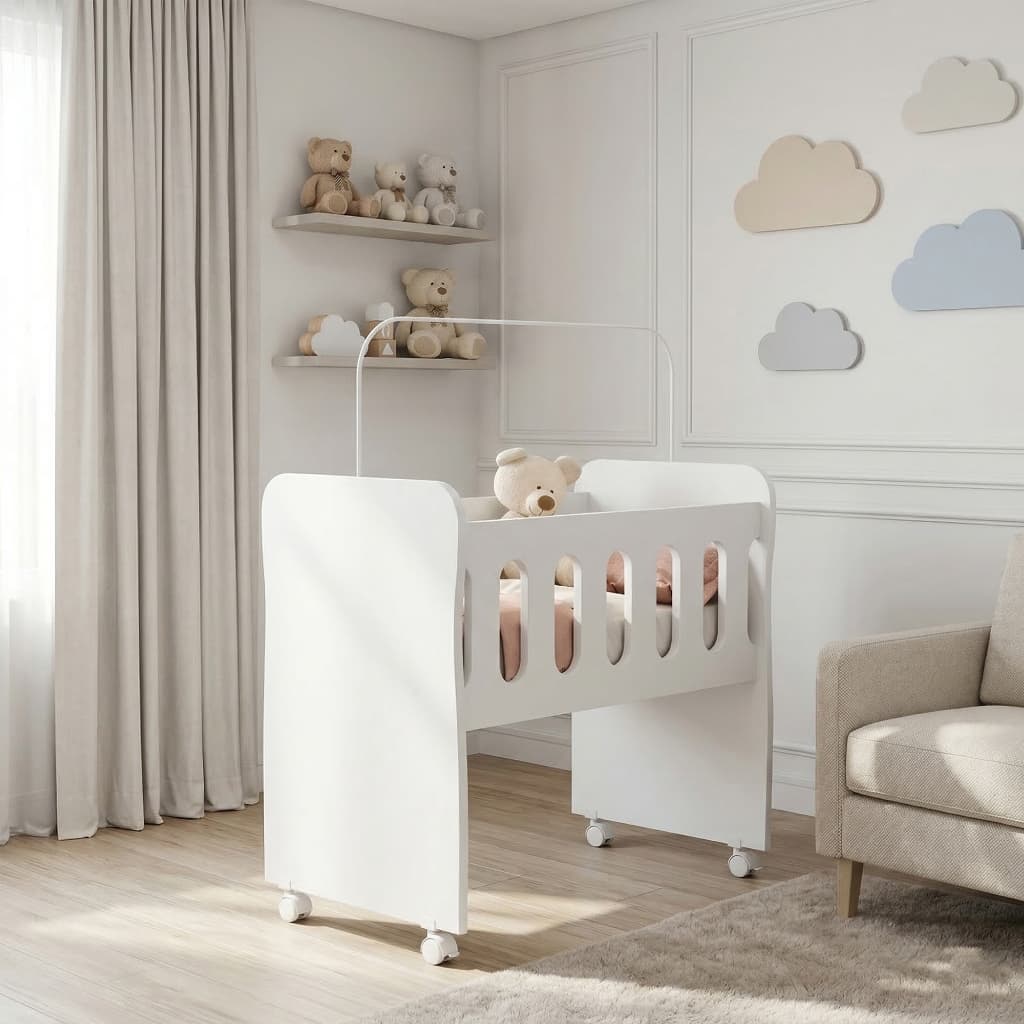 Mini Berço 2 em 1 com colchão e Rodizio para Quarto de Bebê Compacto Portátil para Recém Nascido