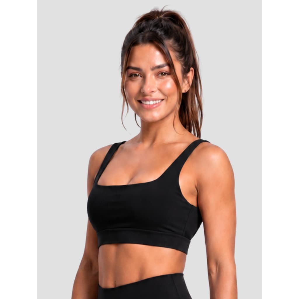 Top Feminino Decote Costa Com Elástico Personalizado Massam Fitness Preto