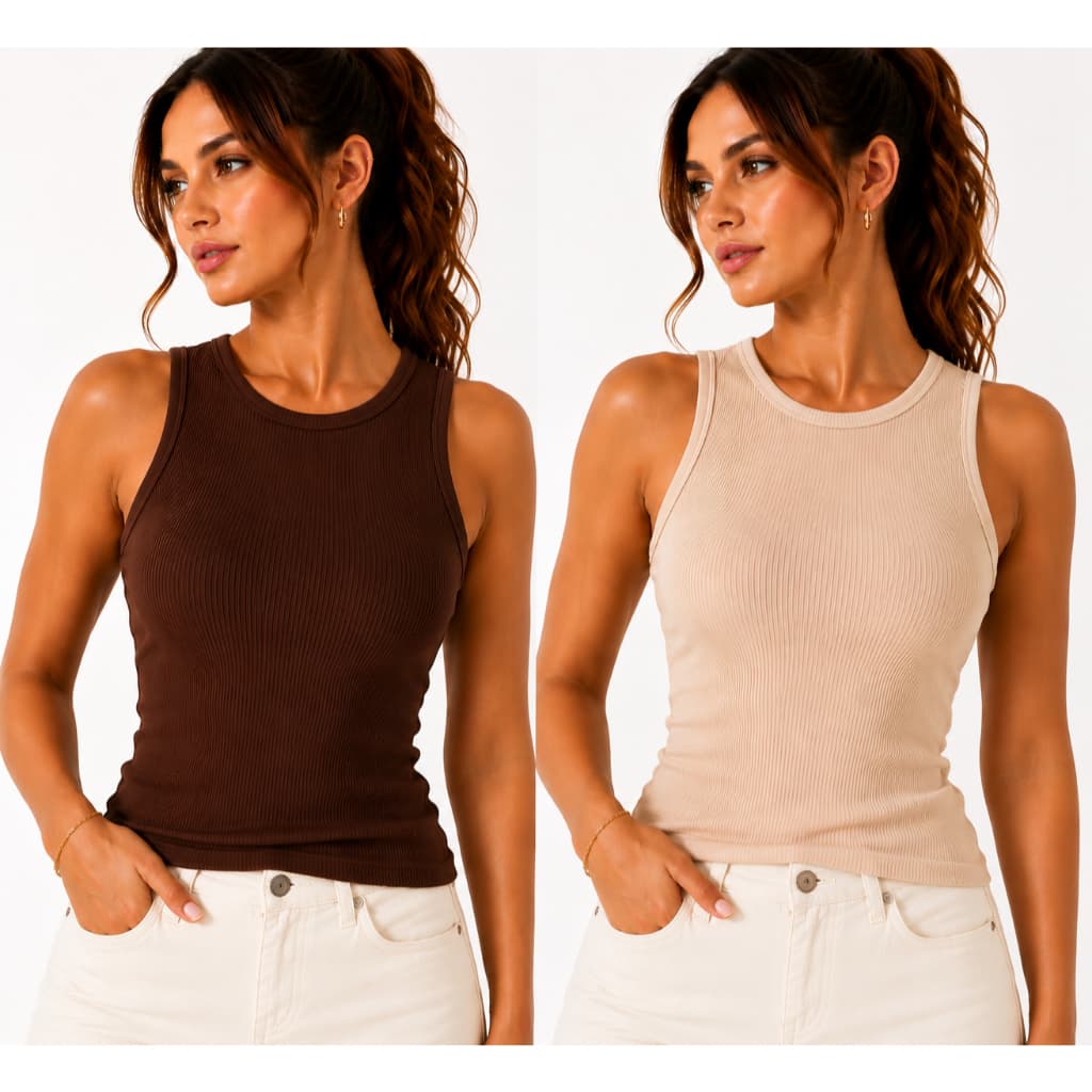 KIT 2 Regata Feminina Canelada Ribana Premium Cropped Alcinha Básica Confortável Academia Casual Tendência 2026