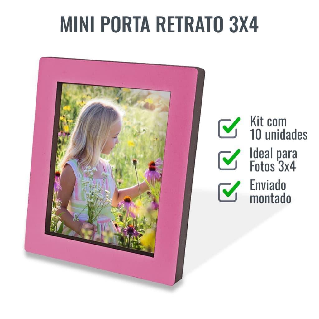 10 Mini Porta Retrato Foto 3x4 Rosa