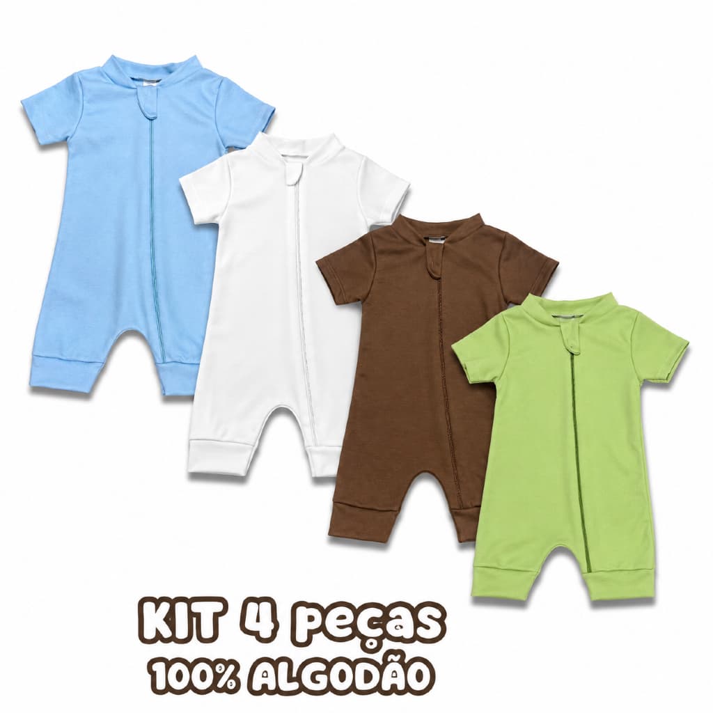 Kit 4 Macacão De Verão Bebe Menino Algodão Passeio Curto RN ao G