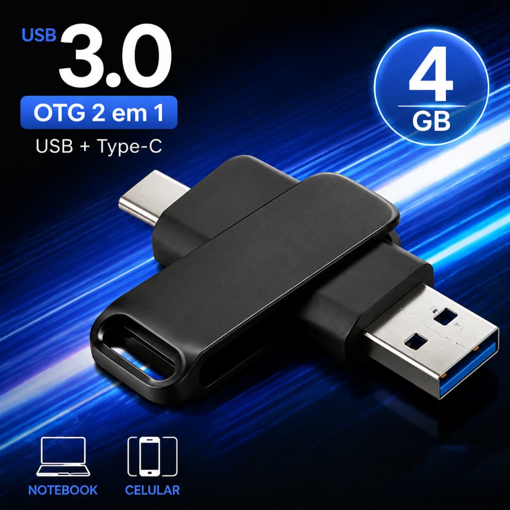 Pen Drive Tipo-C e USB 3.0 4GB OTG Impermeável Transferência Rápida para Smartphone