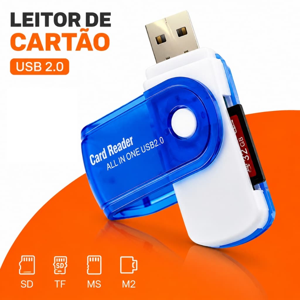 Case para Pen Drive e Cartão de Memória com Leitor 4 em 1 USB 2.0