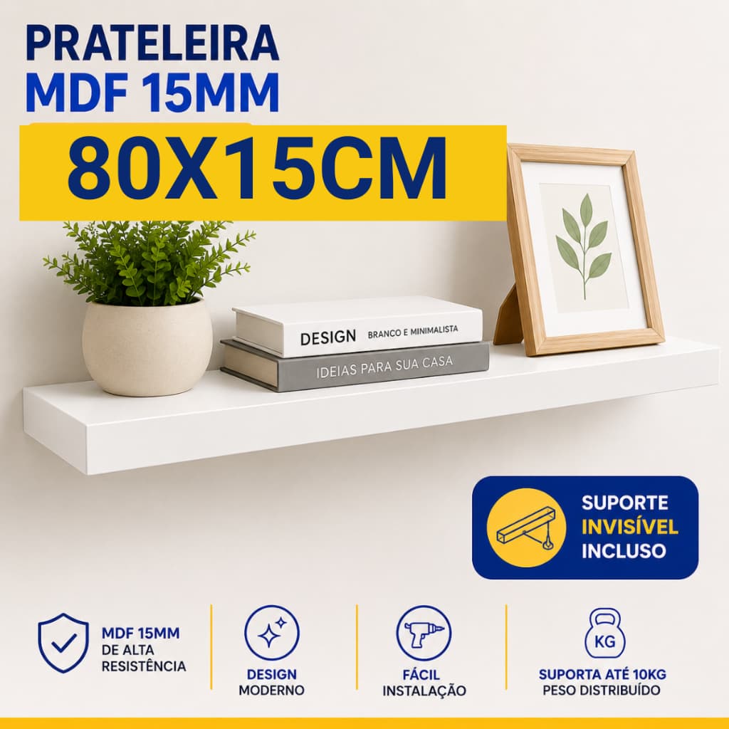 Prateleira Branca 80x15 cm MDF tx alta qualidade prateleiras 15mm