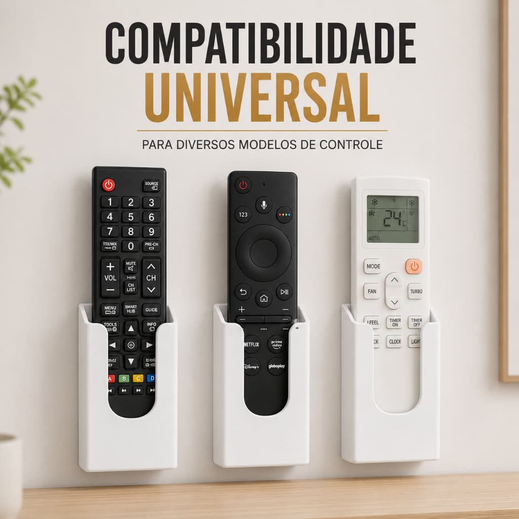 Suporte Branco de Parede para Controle Remoto TV Ar Condicionado Porta Controle Multiuso para Casa