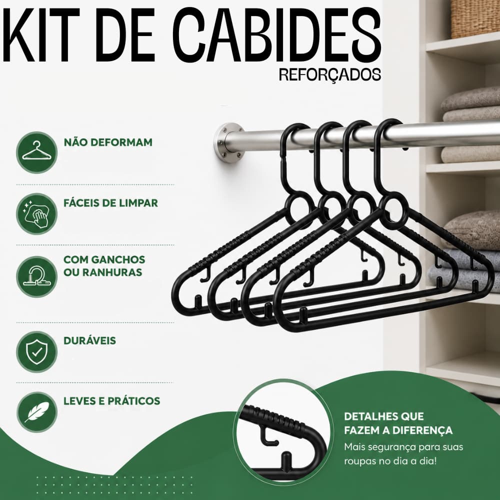 Kit de Cabide Adulto Reforçado para Roupa