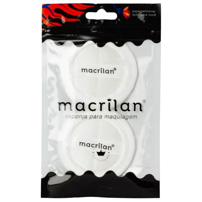 Esponja Maquiagem Macrilan Aplicação Pó Facial Redonda Kit 2un