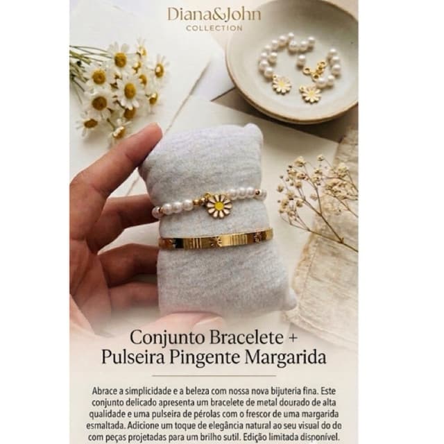Conjunto Bracelete + Pulseira Pingente Margarida