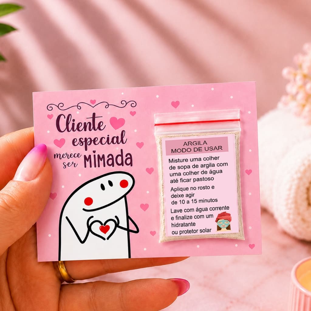Kit card Mimo Argila Verde Rosa Cliente Especial Merece Mimo Agradecimento Personalizado sua marca