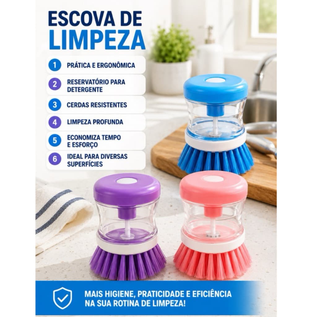 Escova Lava Louças com recipiente  Dispenser Dosador Para detergente Universal
