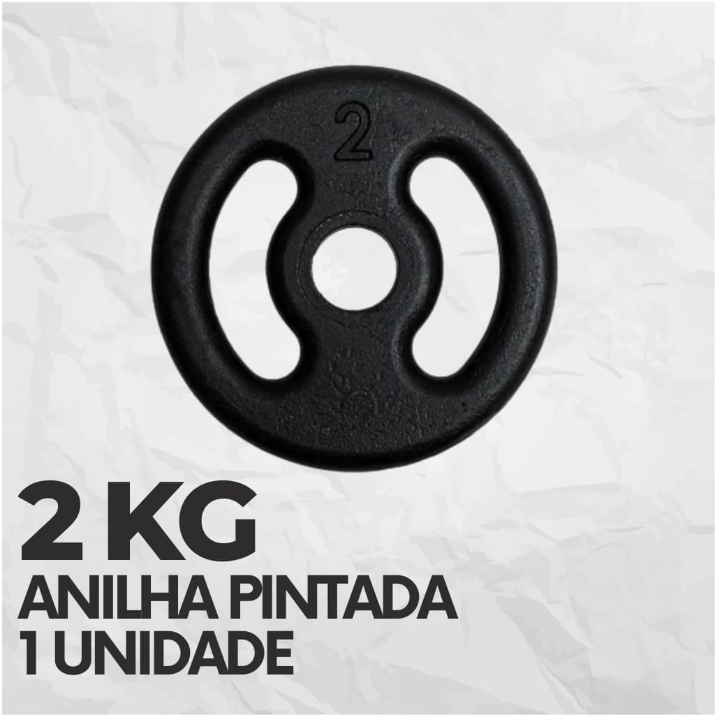 Anilha 2kg Pintada Ferro Fundido Para Barra e Halter Peso de Academia
