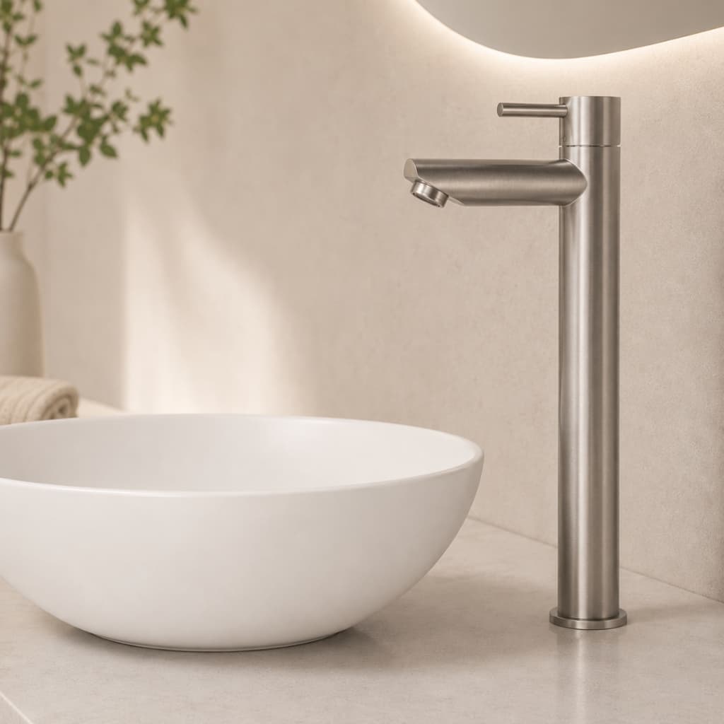 Torneira Bica Alta 1/4 Monocomando Fria Cuba Banheiro Inox