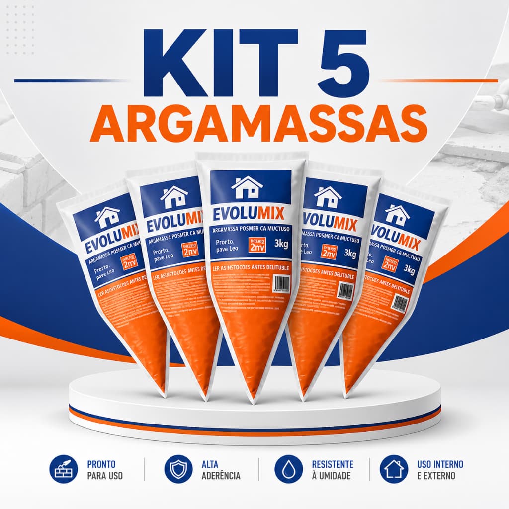 Argamassa Polimérica 3kg Kit 5 Unidades Para Assentamento Tijolo Bloco Reparos Alta Resistência