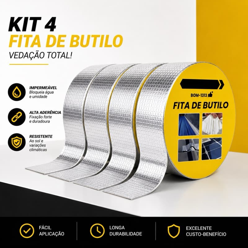 Kit 4 Fitas Adesiva Butilo Impermeável 5m Vedação Ultra Forte À Prova D’Água BOM1313