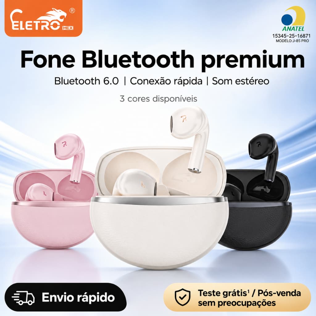 Eletromex Headphone Bluetooth 6.0 Sem Fio com Modo Ambiente Bateria até 40h Hi-Fi