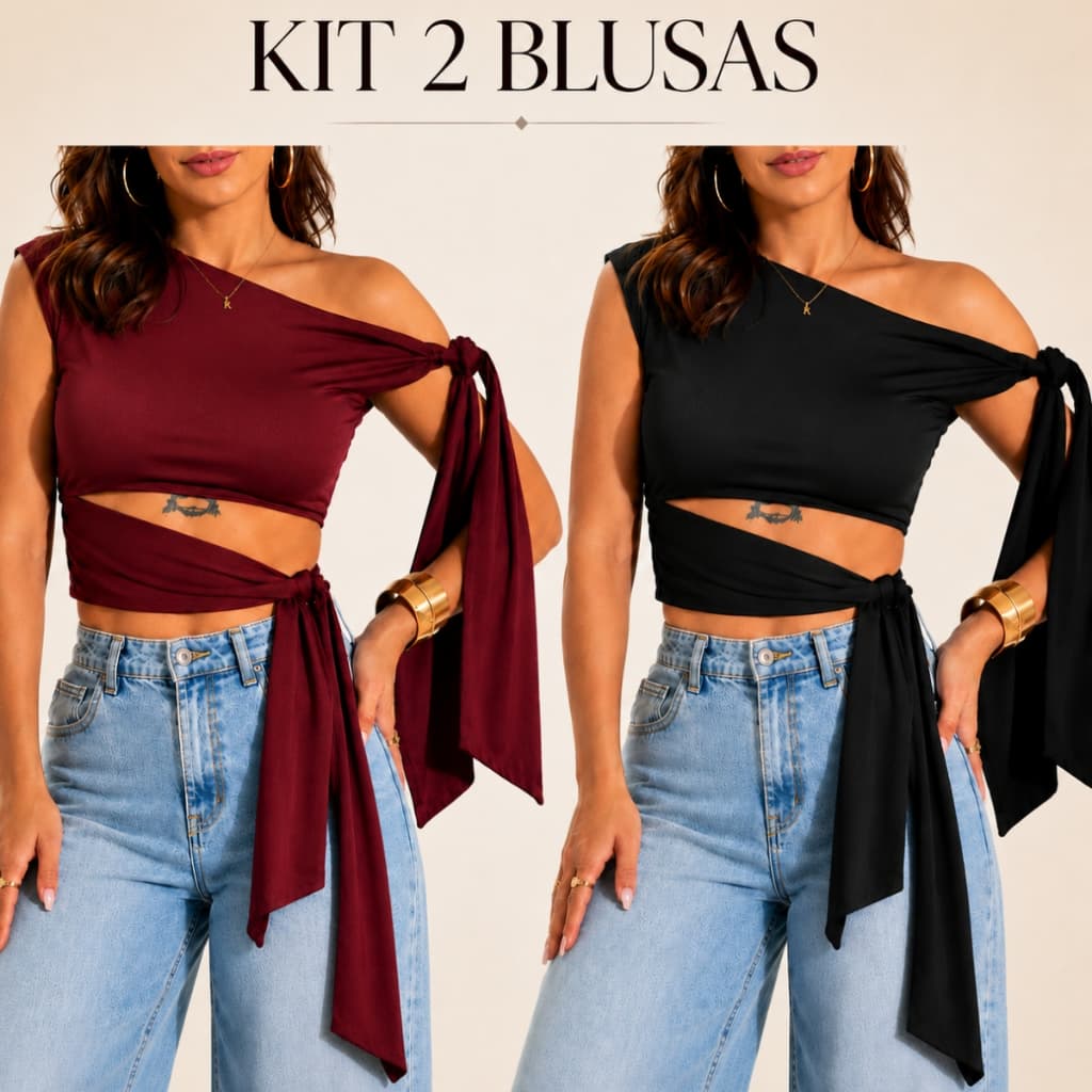 Kit 2 Ou 1 Blusa Cropped Feminina Amarração Suplex Premium Festa Moda Gringa Blogueira Slim
