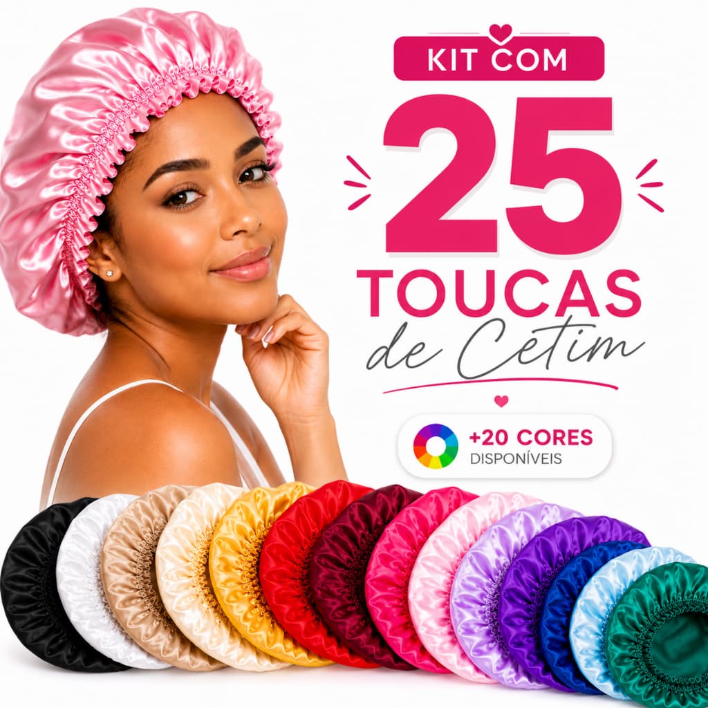 Kit 25 Toucas de Cetim Profissional Anti-Frizz – Cores Sortidas ou Cor única