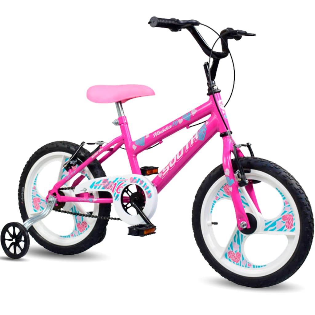 Bicicleta infantil Aro 16 South Nininha Meninas com rodinha  - Rosa