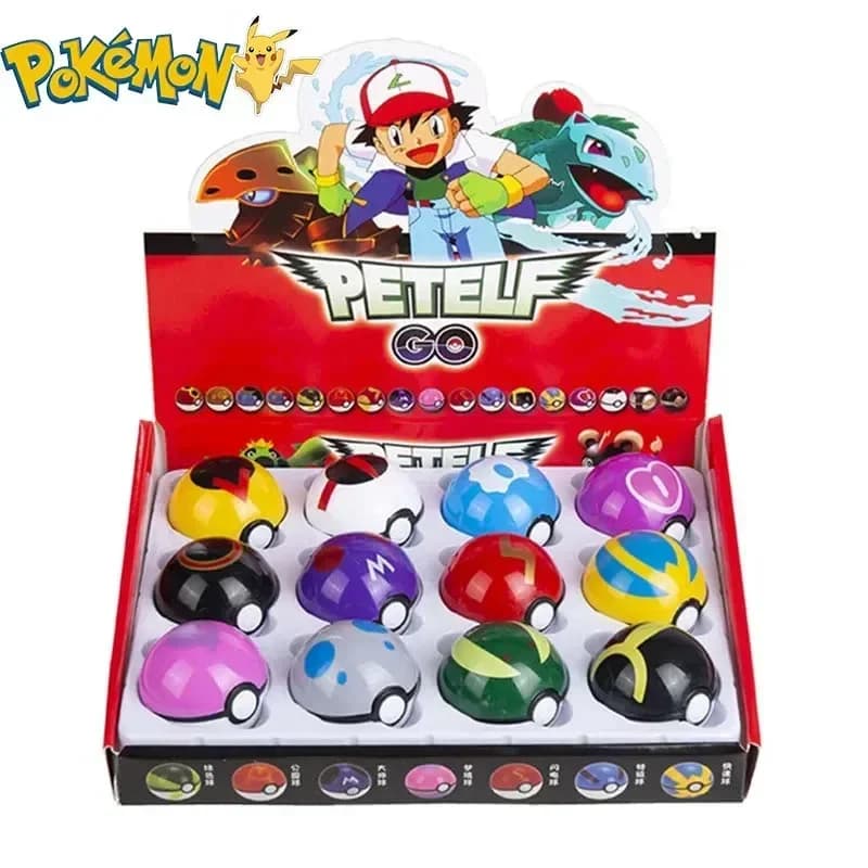 Coleção de 12 Pokébolas com Miniaturas Pokémon (3cm)