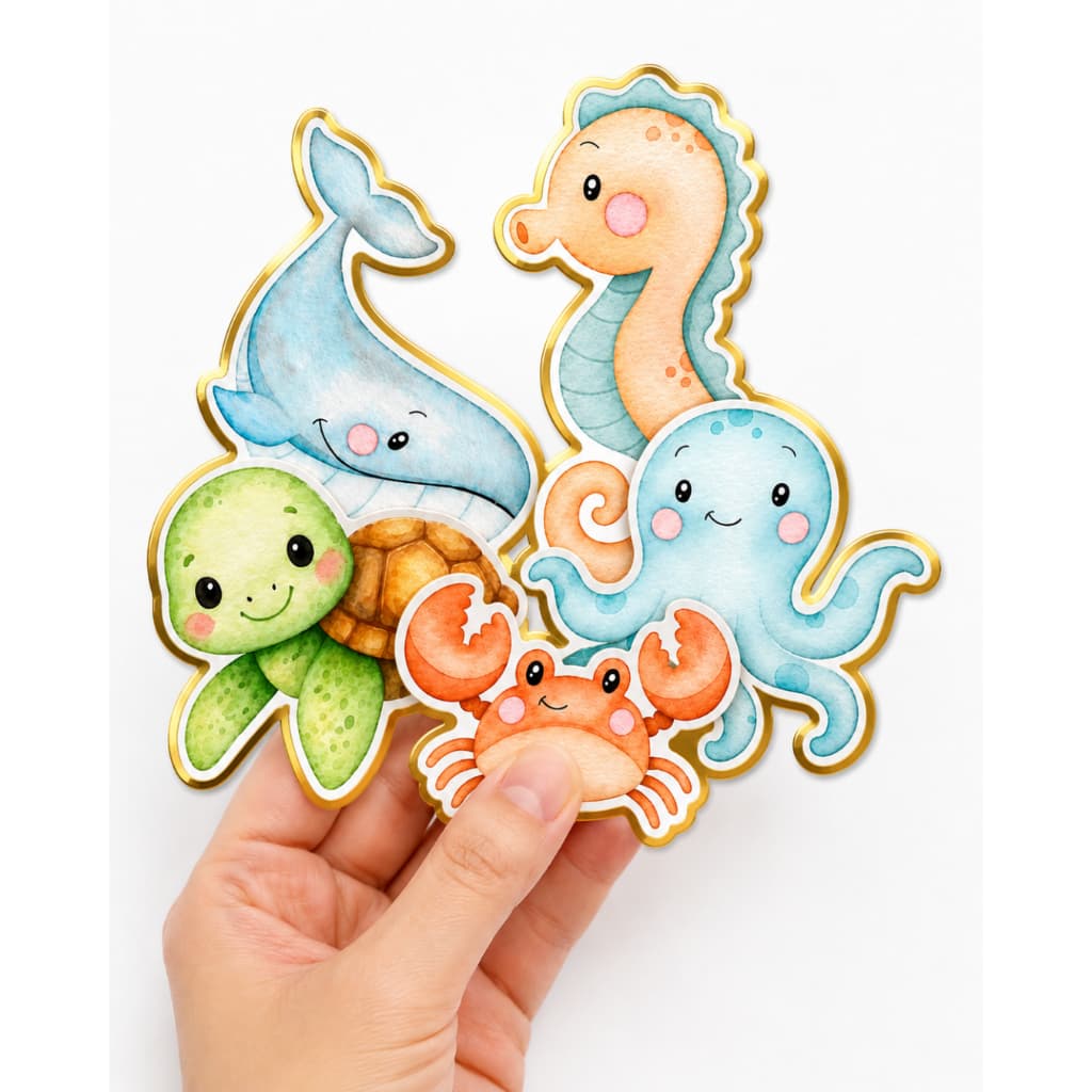 Aplique para Tubete e Caixinhas Tema Fundo do Mar unisex 5cm – Papel Fosco + Lamicote | Pronta Entrega