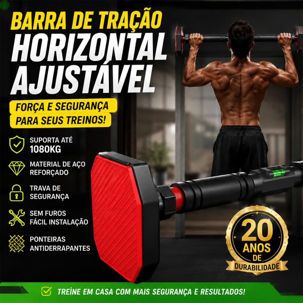 Barra de Porta Ajustável para Exercícios – Barra de Pull Up Sem Furo 65–100cm