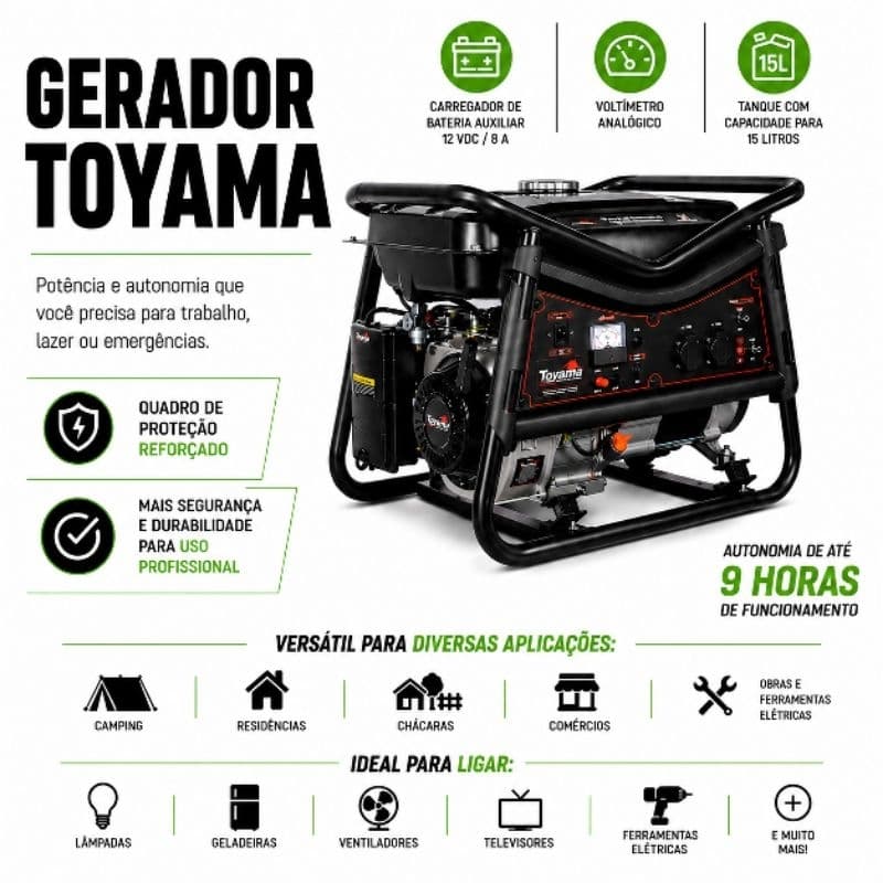 Gerador Toyama a Gasolina TG3100CXV-XP Monofásico 115/230V 60Hz 3,1Kw Partida Manual Quadro em V