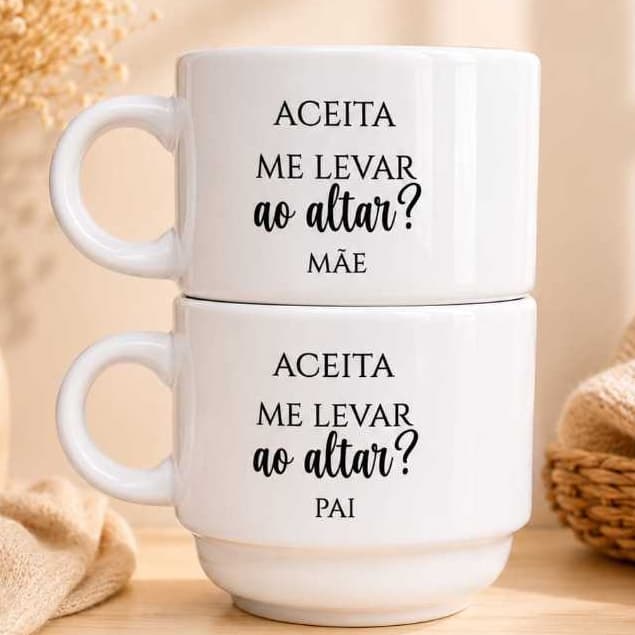 Kit 2 Xícaras Personalizadas 180ml Padrinho Madrinha Pais dos Noivos | Presente Casamento Porcelana