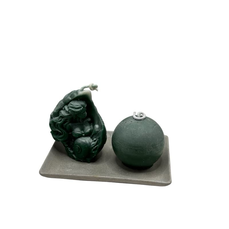 Kit Velas Decorativas Aromáticas com Bandeja | Vela Esfera e Vela Escultural Feminina Artesanal