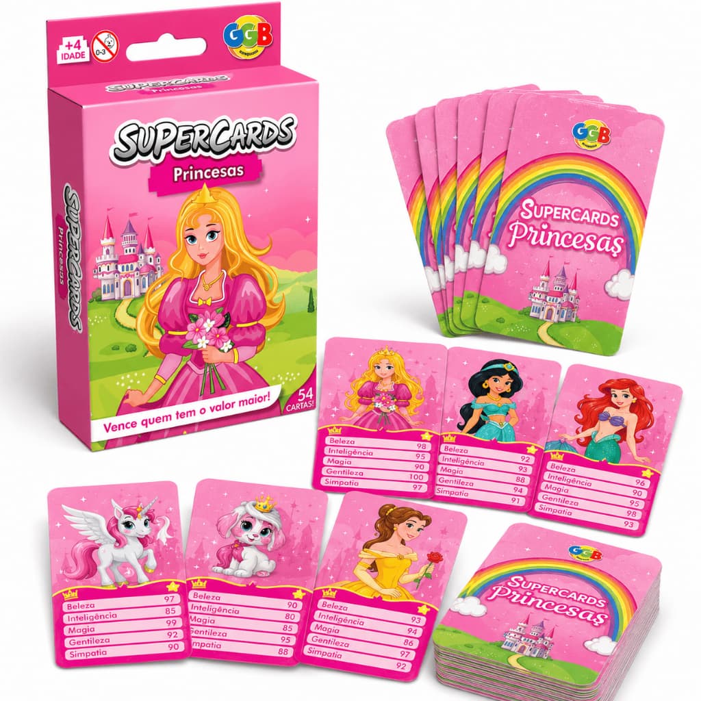 Supercards Princesas com 54 Cartas – Jogo Infantil Divertido