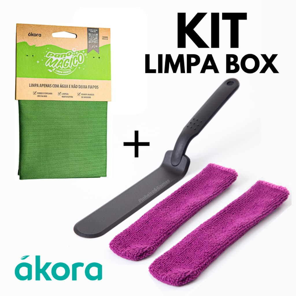 KIT Limpeza de Vãos Box e Janela + Limpa Vidro Pano Mágico Ákora Poliéster e Poliamida Microfibra