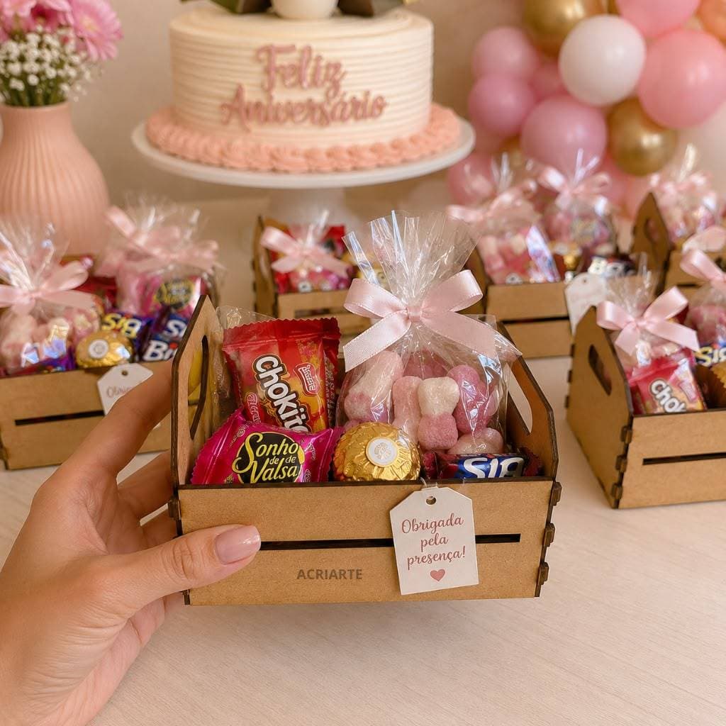KIT 10 Caixinhas MDF 15cm, para Lembracinha de Festa, Cestinha de Chocolates, Presentes