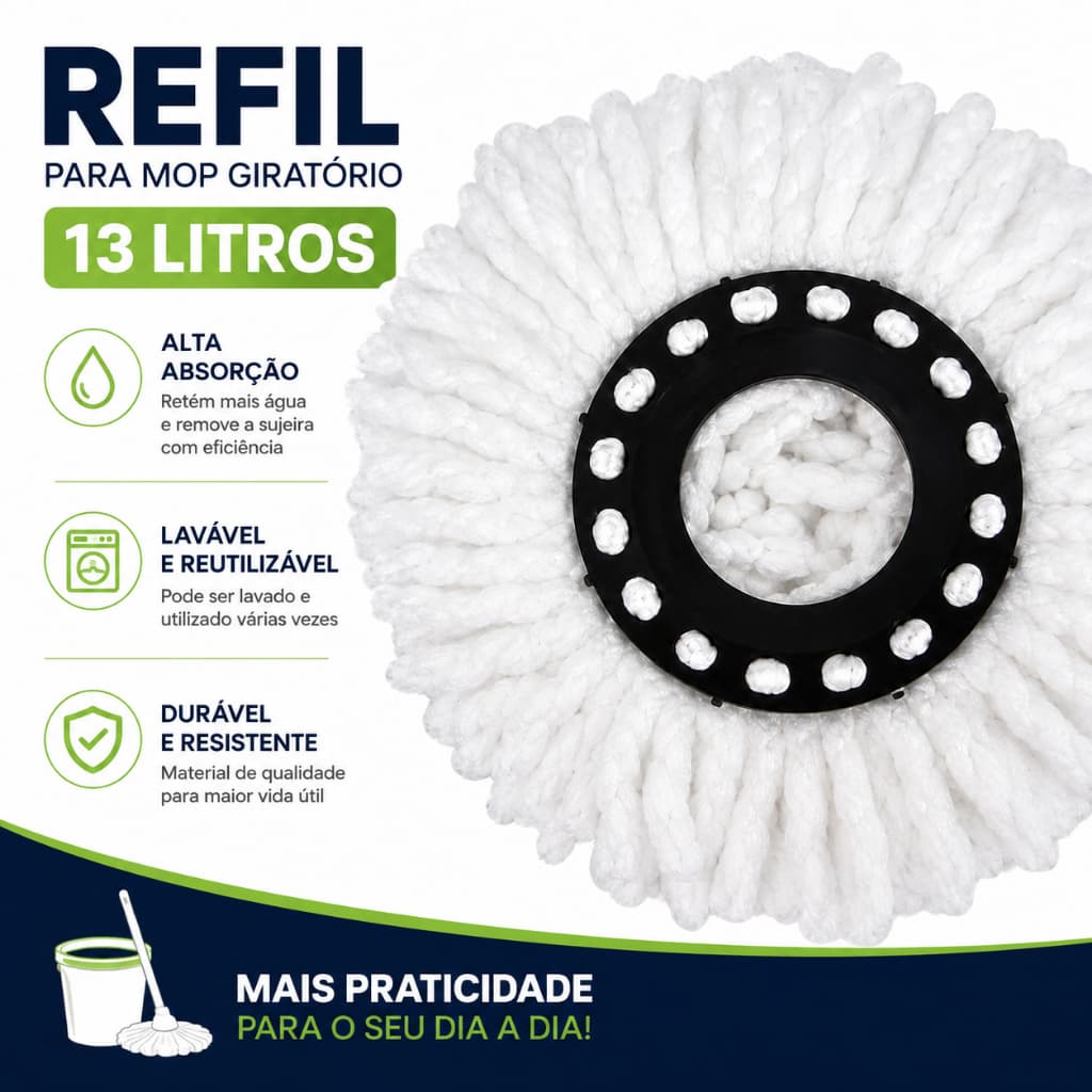 Refil Mop Giratorio Alta Absorcao Fibra Microfibra Compatibilidade Ampla Uso Residencial Comercial