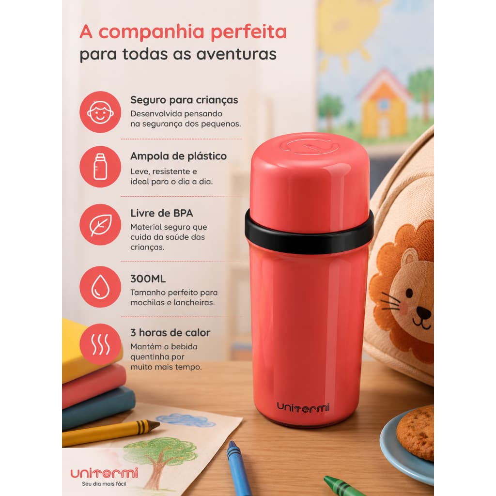 Garrafa termica Infantil  300ml Fano Kids Criança Unitermi ROSA/AZUL