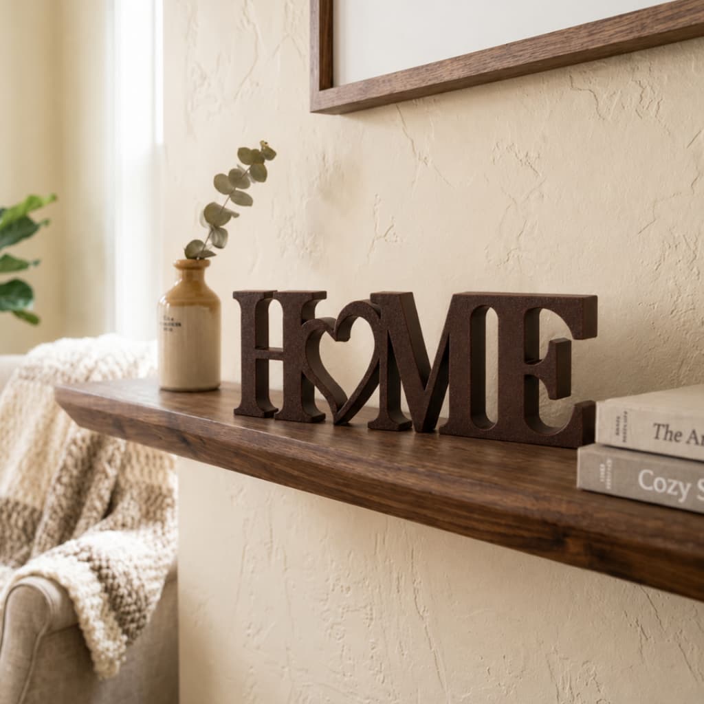 Letreiro Decorativo HOME Luxo Casa e Decoração Marrom plaquinha home decoração de estante enfeite de mesa enfeites 3D