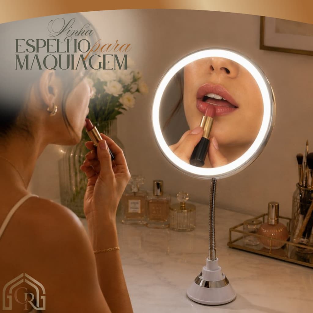 Espelho Mesa LED 10xZOOM Iluminação Portátil USB Maquiagem Redondo Design Moderno Branco