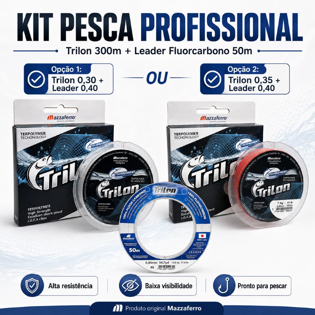 Kit Pesca Completo Trilon 300m + Leader Fluorcarbono 50m para Carretilha e Molinete