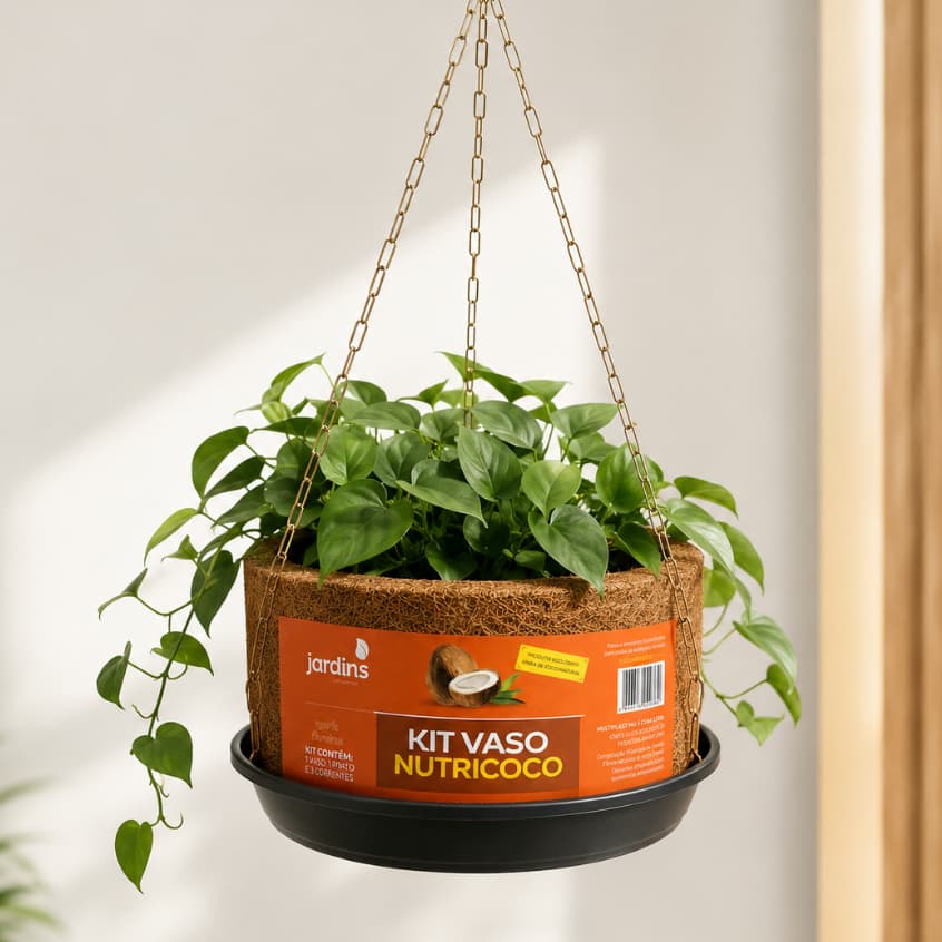 Vaso de Planta Em Fibra de Coco Para Pendurar Com Prato E Corrente Nº1 Nº2 Nº3 Nº4 Nº5