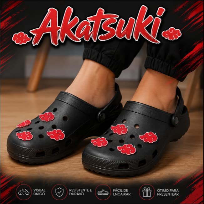 Kit Pins Akatsuki para Chinelos de Borracha – Charms Decorativos de Encaixe para Personalizar Sandálias