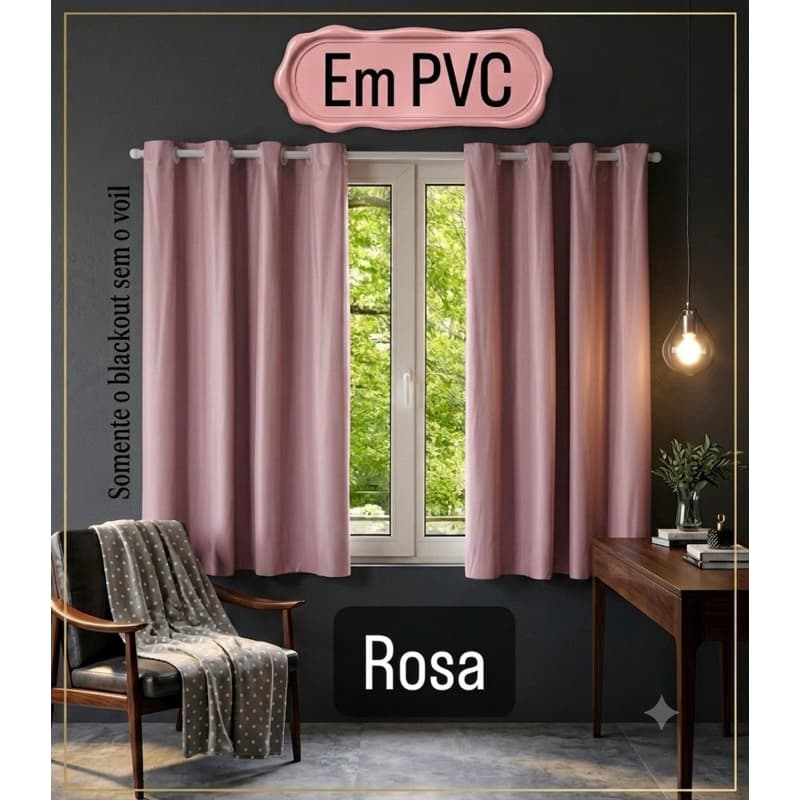Cortina  Blackout Rosa 2,80m x 1,60m Quarto Sala Cozinha