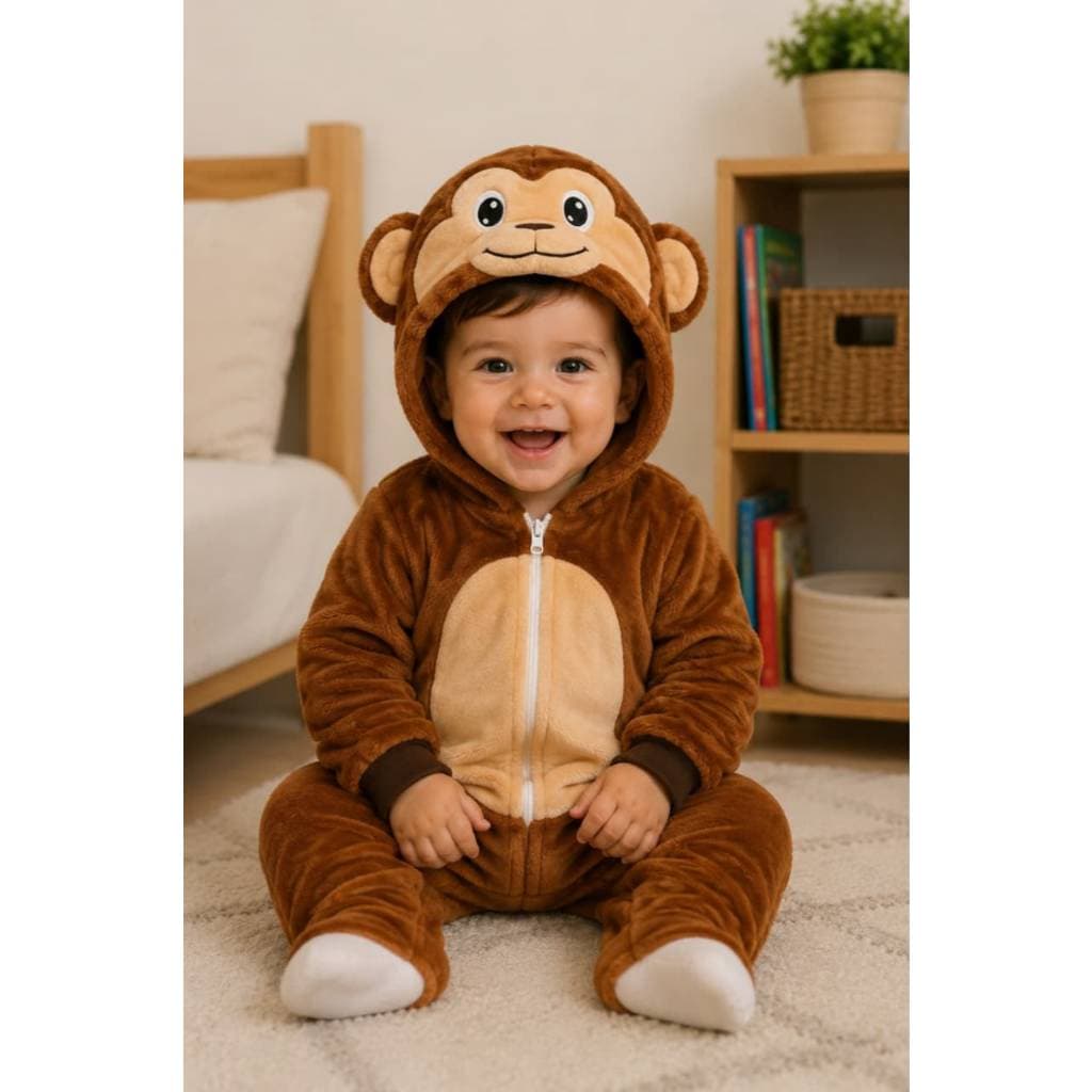 Kigurumi Macaco Bebê Macacão Plush Quentinho Fantasia Unissex 0-6M ao 36M