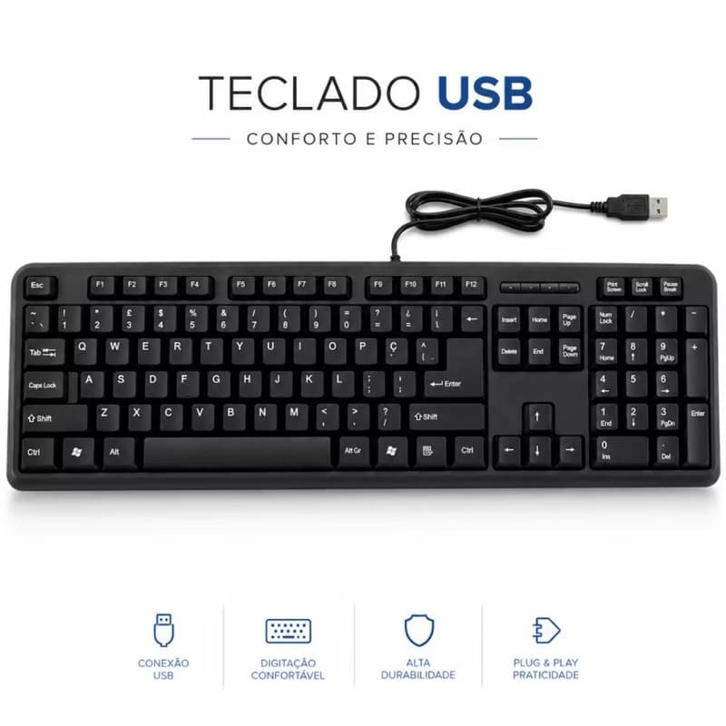 Teclado USB Profissional Padrão ABNT2 - Conforto, Precisão e Alta Durabilidade